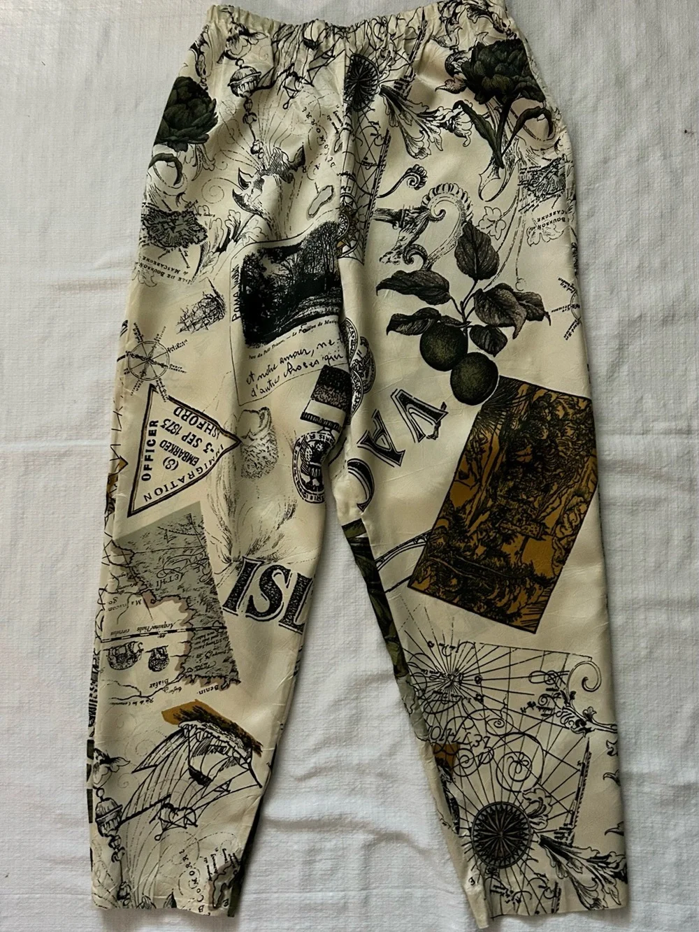 Vintage 80s 90s ILGWU Map Print Pajama Set Shoulder Pads Lounge Set M